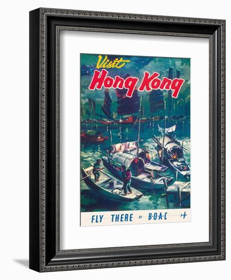 Visit Hong Kong - Hong Kong Harbor - BOAC (British Overseas Airways Corporation)-Pacifica Island Art-Framed Art Print