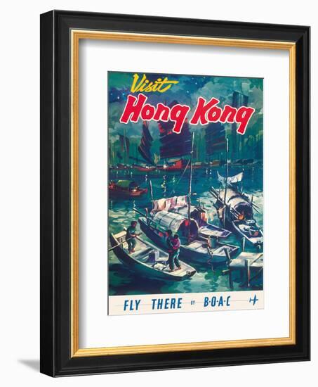 Visit Hong Kong - Hong Kong Harbor - BOAC (British Overseas Airways Corporation)-Pacifica Island Art-Framed Art Print