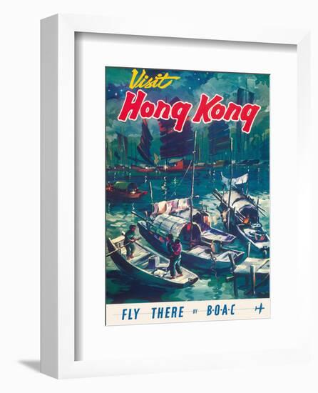 Visit Hong Kong - Hong Kong Harbor - BOAC (British Overseas Airways Corporation)-Pacifica Island Art-Framed Art Print