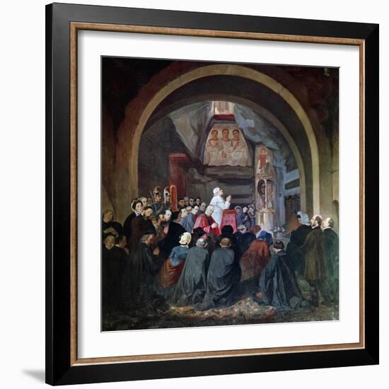 Visit of Pope Pius IX to Tomb of St Cecilia, in Catacomb of Callixtus in Rome, November 1854, Italy-null-Framed Giclee Print