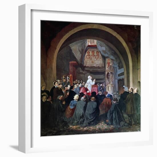Visit of Pope Pius IX to Tomb of St Cecilia, in Catacomb of Callixtus in Rome, November 1854, Italy-null-Framed Giclee Print