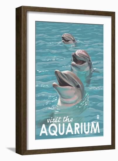 Visit the Aquarium, Dolphins Scene-Lantern Press-Framed Art Print