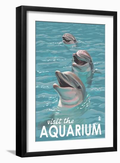 Visit the Aquarium, Dolphins Scene-Lantern Press-Framed Art Print