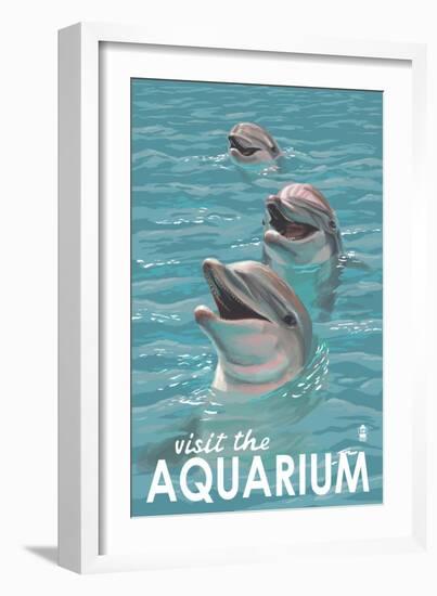 Visit the Aquarium, Dolphins Scene-Lantern Press-Framed Art Print