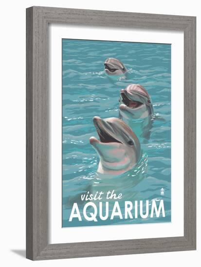 Visit the Aquarium, Dolphins Scene-Lantern Press-Framed Premium Giclee Print