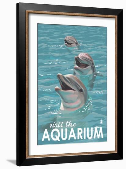 Visit the Aquarium, Dolphins Scene-Lantern Press-Framed Premium Giclee Print