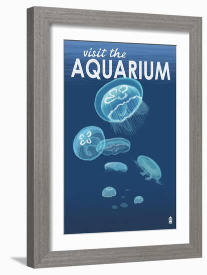 Visit the Aquarium, Jellyfish Scene-Lantern Press-Framed Art Print