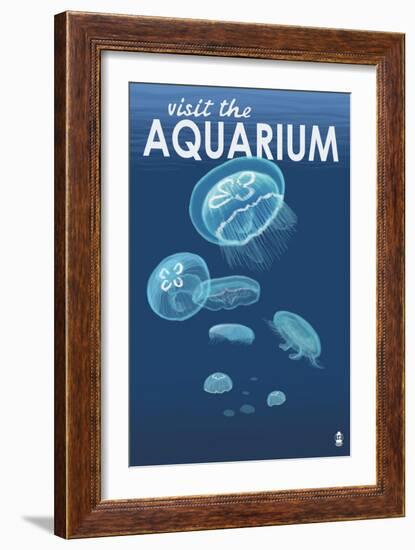 Visit the Aquarium, Jellyfish Scene-Lantern Press-Framed Art Print