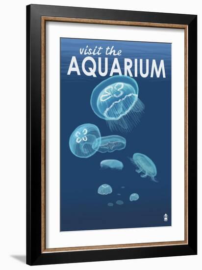 Visit the Aquarium, Jellyfish Scene-Lantern Press-Framed Art Print