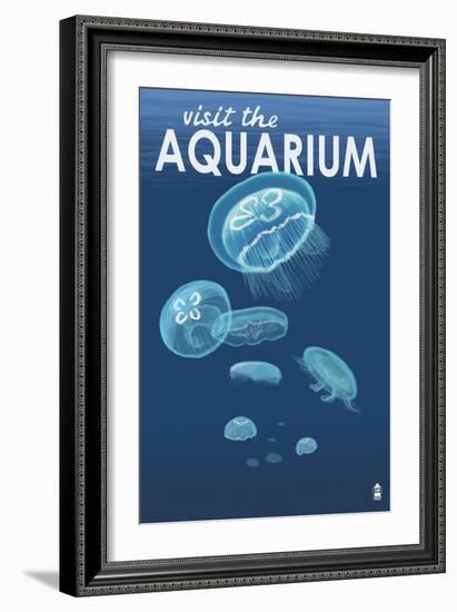 Visit the Aquarium, Jellyfish Scene-Lantern Press-Framed Art Print