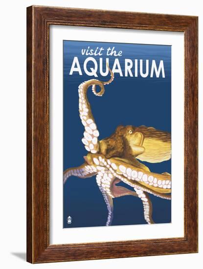 Visit the Aquarium, Octopus Scene-Lantern Press-Framed Art Print