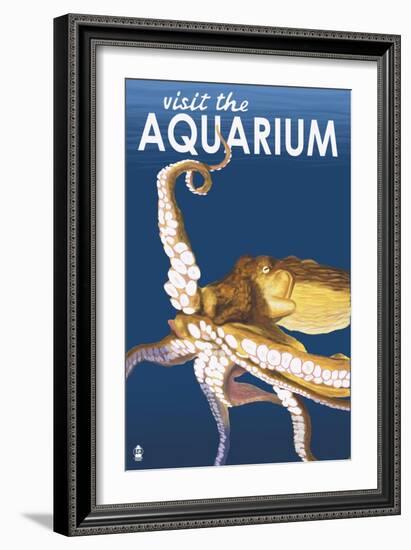 Visit the Aquarium, Octopus Scene-Lantern Press-Framed Art Print