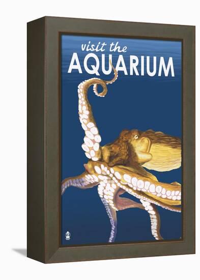 Visit the Aquarium, Octopus Scene-Lantern Press-Framed Stretched Canvas