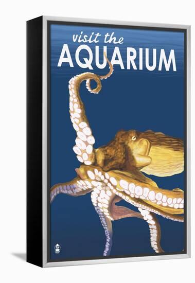 Visit the Aquarium, Octopus Scene-Lantern Press-Framed Stretched Canvas