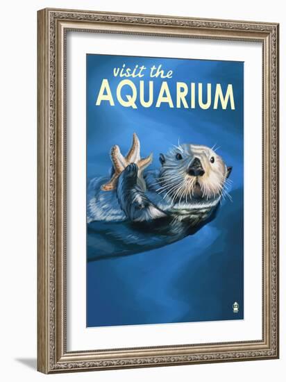 Visit the Aquarium, Sea Otter Scene-Lantern Press-Framed Art Print