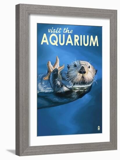 Visit the Aquarium, Sea Otter Scene-Lantern Press-Framed Art Print