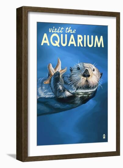 Visit the Aquarium, Sea Otter Scene-Lantern Press-Framed Art Print