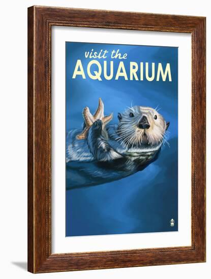 Visit the Aquarium, Sea Otter Scene-Lantern Press-Framed Art Print