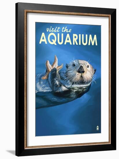 Visit the Aquarium, Sea Otter Scene-Lantern Press-Framed Art Print