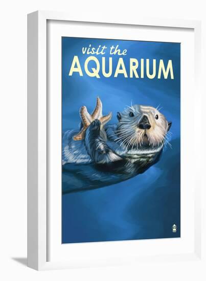 Visit the Aquarium, Sea Otter Scene-Lantern Press-Framed Art Print