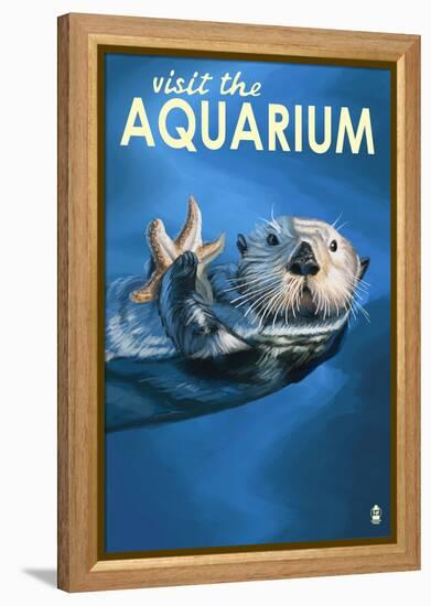 Visit the Aquarium, Sea Otter Scene-Lantern Press-Framed Stretched Canvas