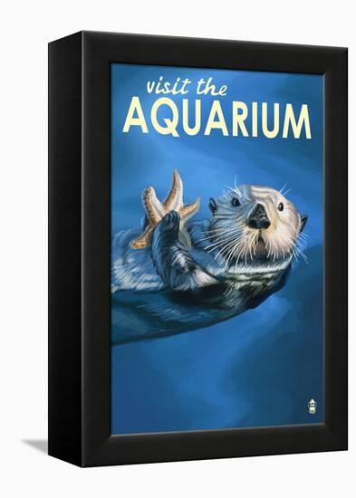 Visit the Aquarium, Sea Otter Scene-Lantern Press-Framed Stretched Canvas