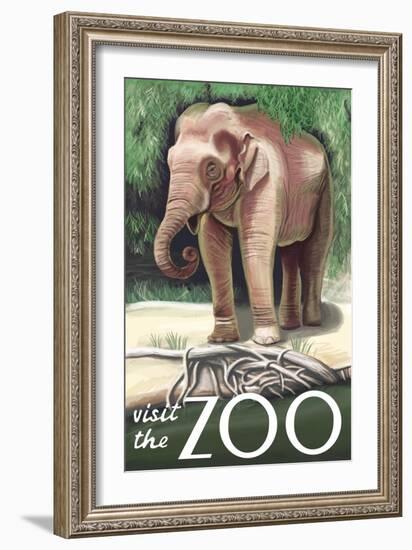 Visit the Zoo, Asian Elephant-Lantern Press-Framed Premium Giclee Print