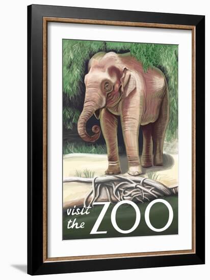 Visit the Zoo, Asian Elephant-Lantern Press-Framed Premium Giclee Print