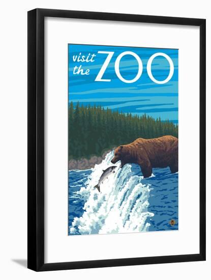 Visit the Zoo, Bear Fishing-Lantern Press-Framed Art Print