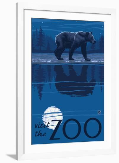 Visit the Zoo, Bear in the Moonlight-Lantern Press-Framed Art Print