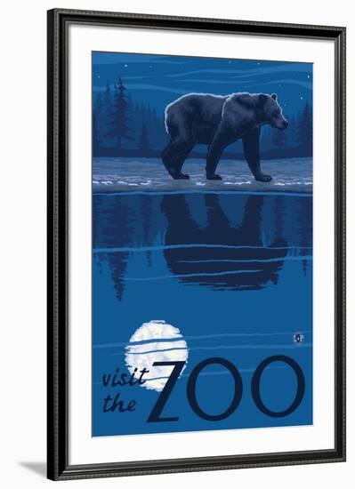 Visit the Zoo, Bear in the Moonlight-Lantern Press-Framed Art Print