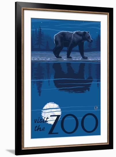 Visit the Zoo, Bear in the Moonlight-Lantern Press-Framed Art Print