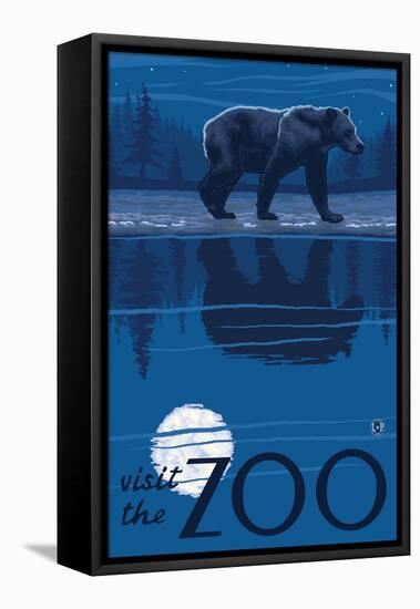 Visit the Zoo, Bear in the Moonlight-Lantern Press-Framed Stretched Canvas