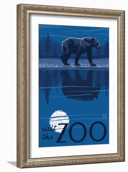 Visit the Zoo, Bear in the Moonlight-Lantern Press-Framed Premium Giclee Print