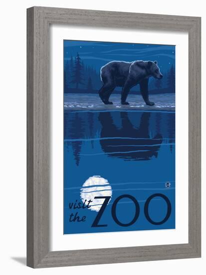 Visit the Zoo, Bear in the Moonlight-Lantern Press-Framed Premium Giclee Print