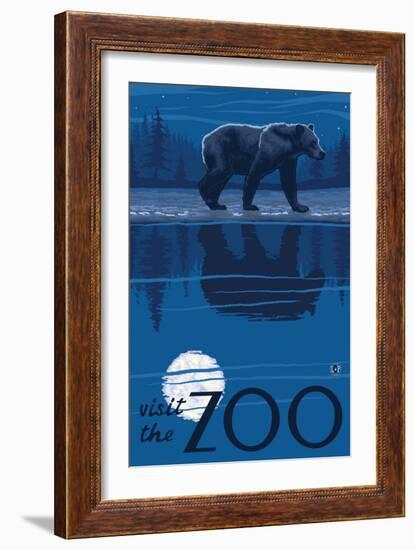 Visit the Zoo, Bear in the Moonlight-Lantern Press-Framed Premium Giclee Print