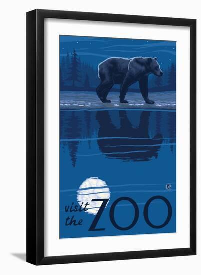 Visit the Zoo, Bear in the Moonlight-Lantern Press-Framed Premium Giclee Print