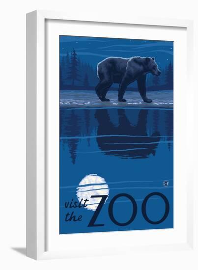 Visit the Zoo, Bear in the Moonlight-Lantern Press-Framed Premium Giclee Print