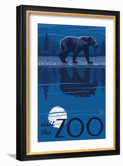 Visit the Zoo, Bear in the Moonlight-Lantern Press-Framed Premium Giclee Print