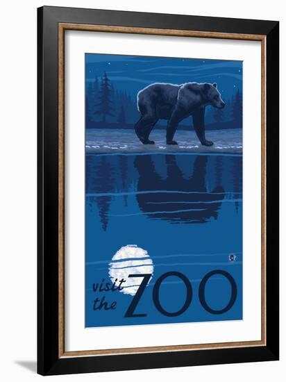 Visit the Zoo, Bear in the Moonlight-Lantern Press-Framed Art Print