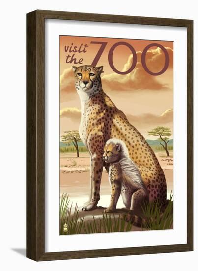 Visit the Zoo, Cheetah View-Lantern Press-Framed Premium Giclee Print