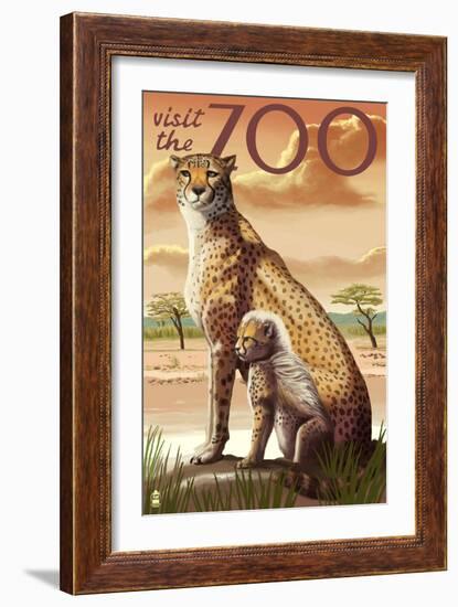 Visit the Zoo, Cheetah View-Lantern Press-Framed Premium Giclee Print