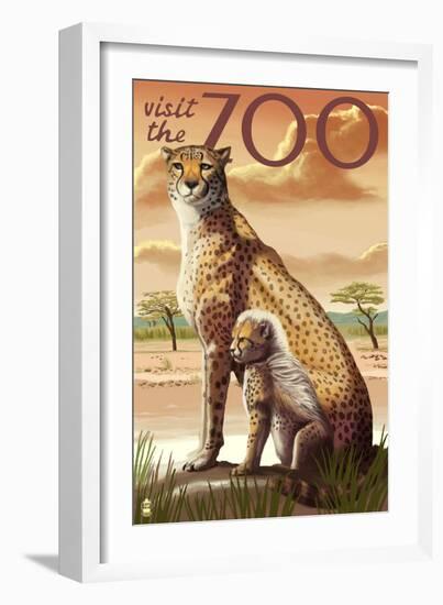 Visit the Zoo, Cheetah View-Lantern Press-Framed Premium Giclee Print