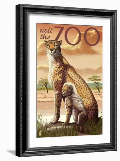 Visit the Zoo, Cheetah View-Lantern Press-Framed Premium Giclee Print