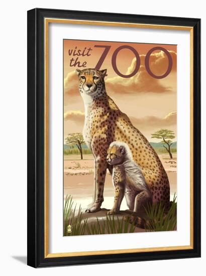 Visit the Zoo, Cheetah View-Lantern Press-Framed Premium Giclee Print