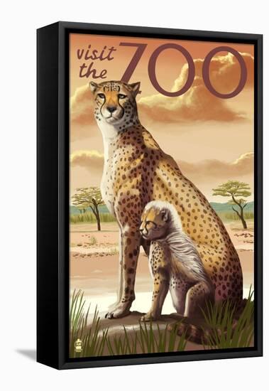 Visit the Zoo, Cheetah View-Lantern Press-Framed Stretched Canvas