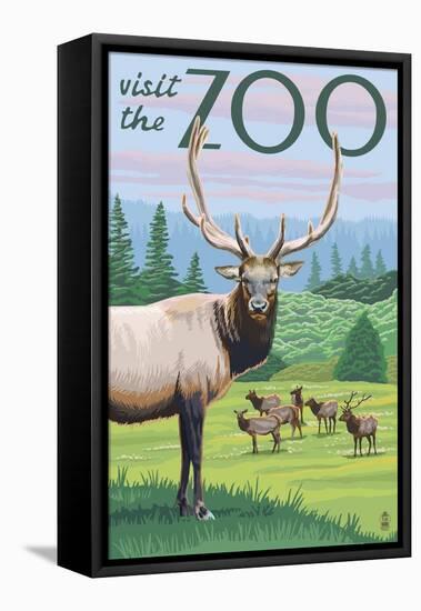 Visit the Zoo, Elk and Herd-Lantern Press-Framed Stretched Canvas