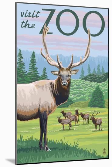 Visit the Zoo, Elk and Herd-Lantern Press-Mounted Art Print