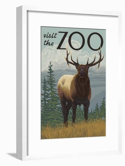 Visit the Zoo, Elk Solo-Lantern Press-Framed Art Print