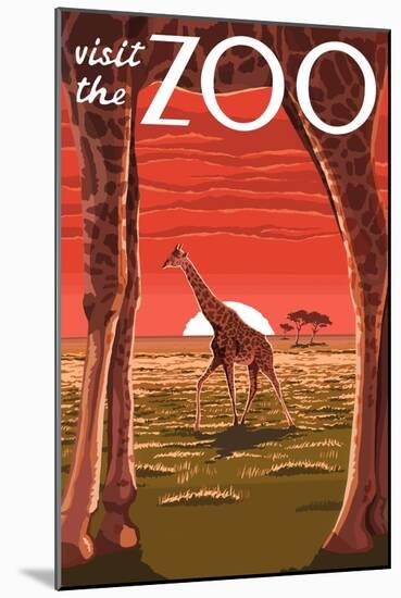 Visit the Zoo, Giraffe Scene-Lantern Press-Mounted Art Print